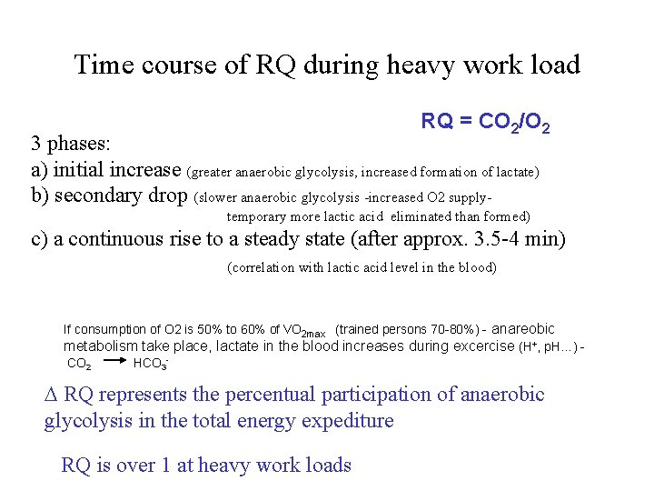 Time course of RQ during heavy work load RQ = CO 2/O 2 3