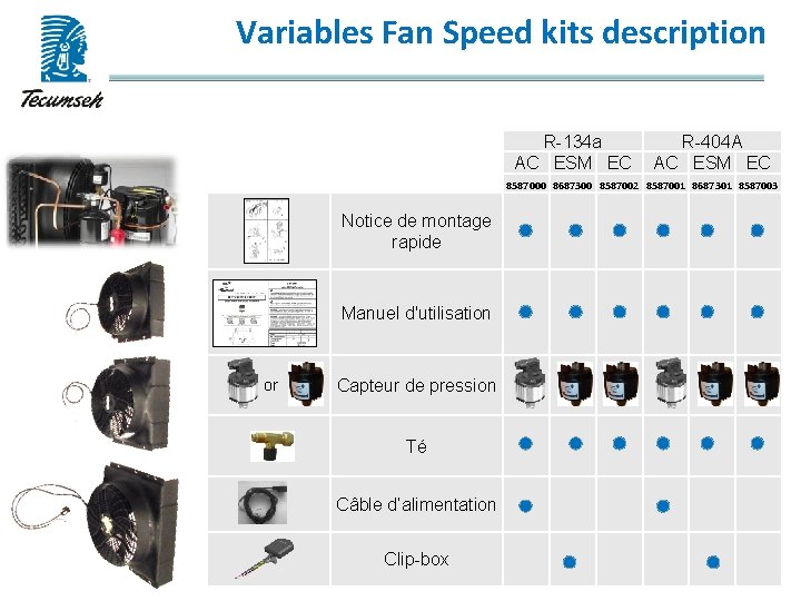 Variables Fan Speed kits description R-134 a R 134 a AC ESM EC Notice