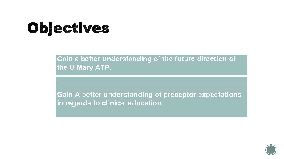 Gain a better understanding of the future direction of the U Mary ATP. Gain