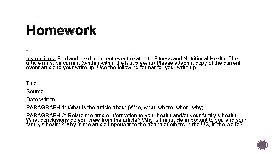 § Instructions: Find and read a current event related to Fitness and Nutritional Health.