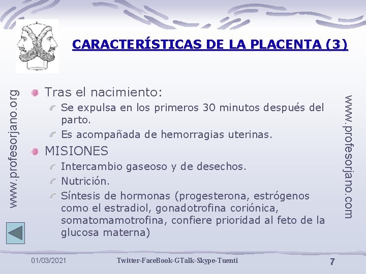 Tras el nacimiento: www. profesorjano. com www. profesorjano. org CARACTERÍSTICAS DE LA PLACENTA (3)