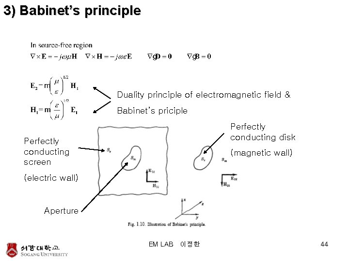 3) Babinet’s principle Duality principle of electromagnetic field & Babinet’s priciple Perfectly conducting disk