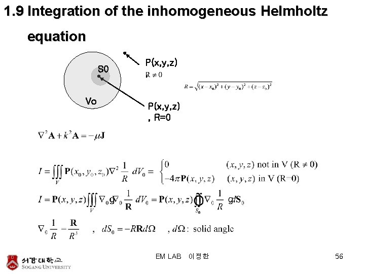 1. 9 Integration of the inhomogeneous Helmholtz equation S 0 Vo P(x, y, z)