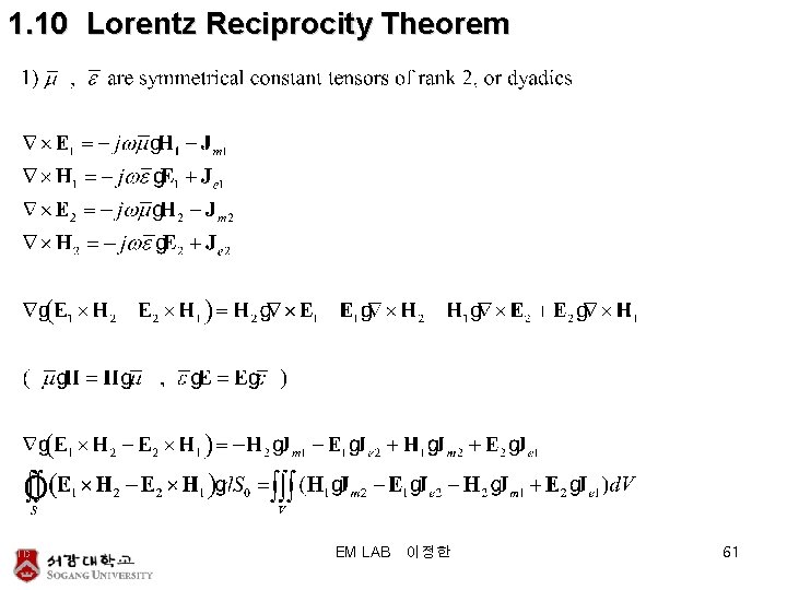 1. 10 Lorentz Reciprocity Theorem EM LAB 이정한 61 