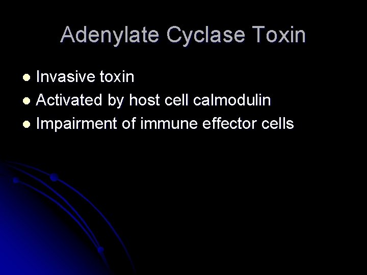 Adenylate Cyclase Toxin Invasive toxin l Activated by host cell calmodulin l Impairment of Adenylate Cyclase Toxin Invasive toxin l Activated by host cell calmodulin l Impairment of