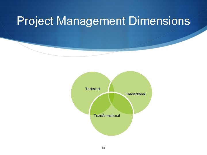 Project Management Dimensions Technical Transactional Transformational 18 