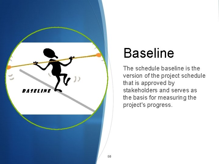 Baseline The schedule baseline is the version of the project schedule that is approved