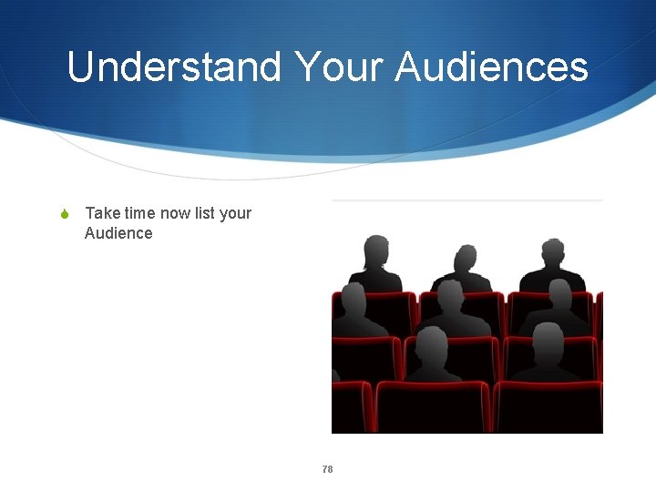 Understand Your Audiences S Take time now list your Audience 78 