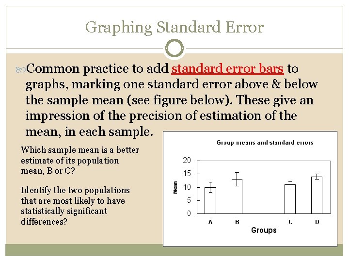 Graphing Standard Error Common practice to add standard error bars to graphs, marking one