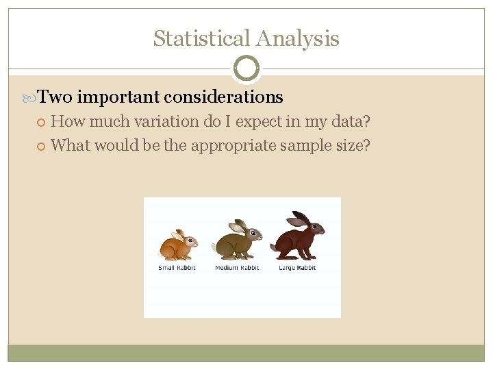 Statistical Analysis Two important considerations How much variation do I expect in my data?