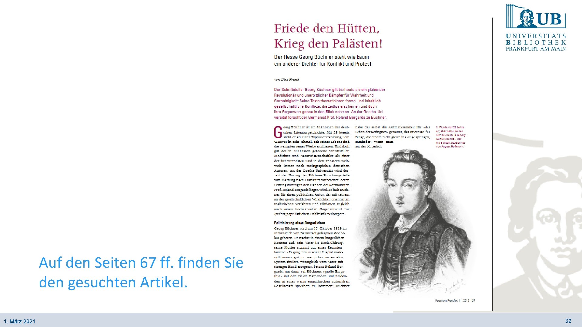 Auf den Seiten 67 ff. finden Sie den gesuchten Artikel. 1. März 2021 32