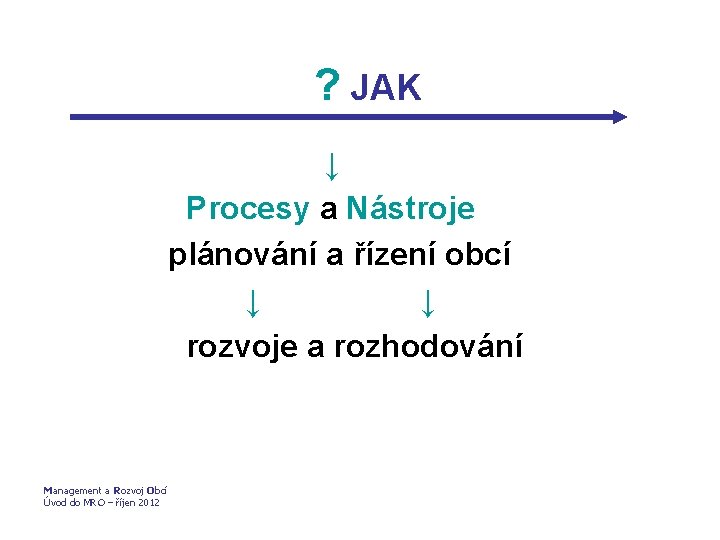 ? JAK Management a Rozvoj Obcí Úvod do MRO – říjen 2012 ↓ Procesy