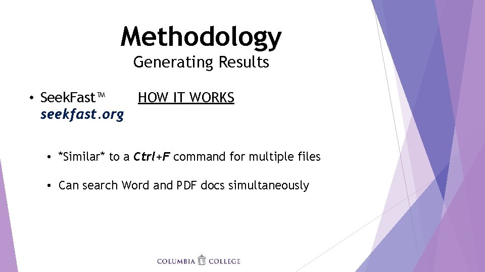 Methodology Generating Results • Seek. Fast™ HOW IT WORKS seekfast. org • *Similar* to