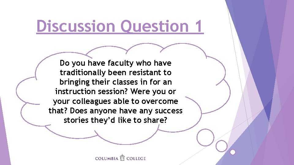 Discussion Question 1 Do you have faculty who have traditionally been resistant to bringing