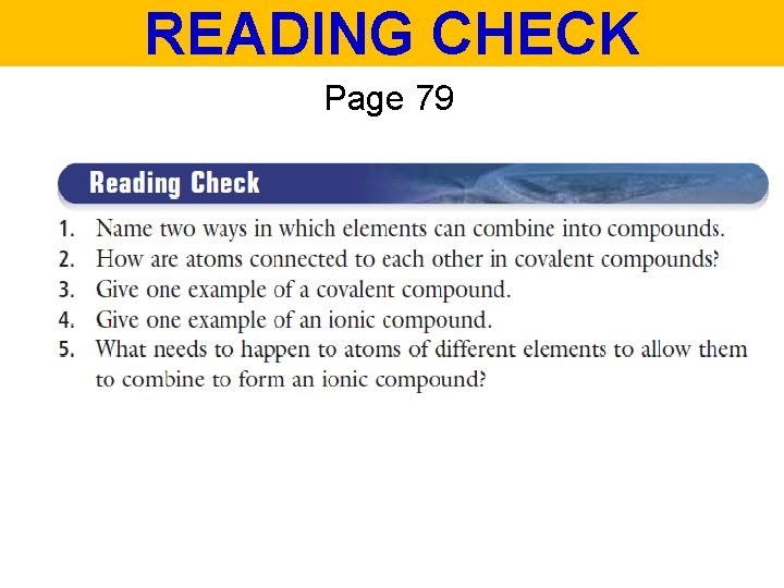 READING CHECK Page 79 