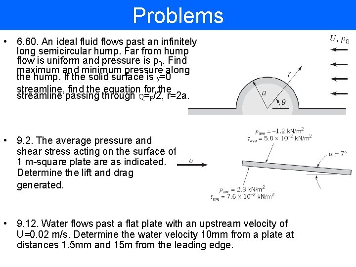 Problems • 6. 60. An ideal fluid flows past an infinitely long semicircular hump. Problems • 6. 60. An ideal fluid flows past an infinitely long semicircular hump.