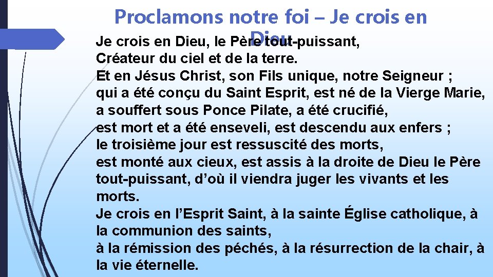 Proclamons notre foi – Je crois en Dieu, le Père tout-puissant, Créateur du ciel