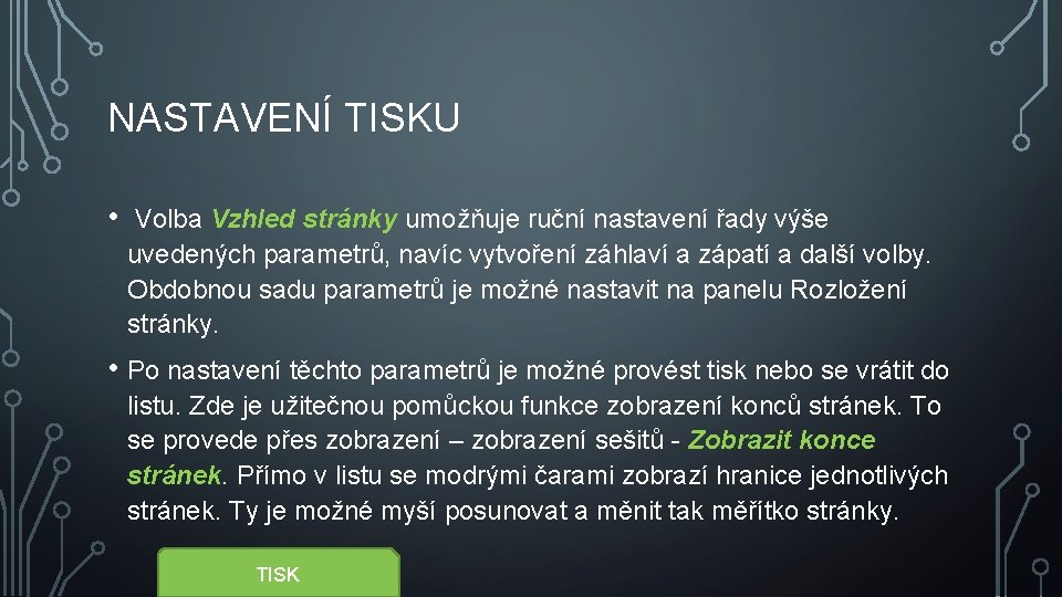 NASTAVENÍ TISKU • Volba Vzhled stránky umožňuje ruční nastavení řady výše uvedených parametrů, navíc