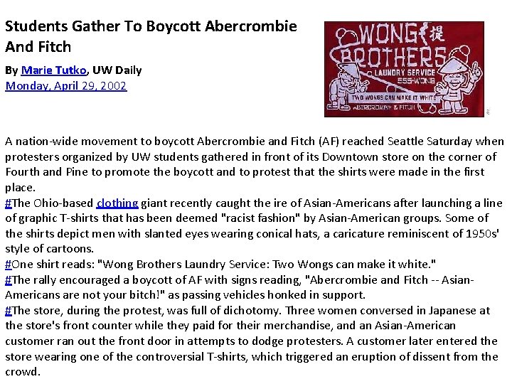 Students Gather To Boycott Abercrombie And Fitch By Marie Tutko, UW Daily Monday, April Students Gather To Boycott Abercrombie And Fitch By Marie Tutko, UW Daily Monday, April