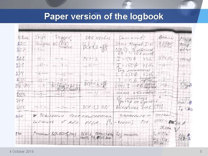 Paper version of the logbook 4 October 2019 LOGO 5 