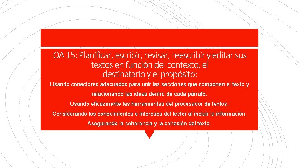 OA 15: Planificar, escribir, revisar, reescribir y editar sus textos en función del contexto,