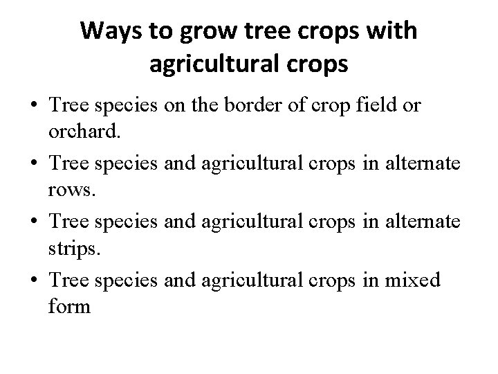 Ways to grow tree crops with agricultural crops • Tree species on the border