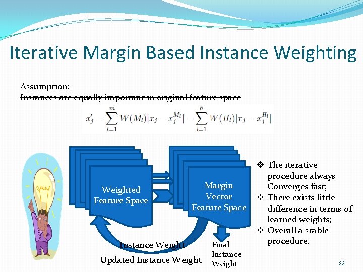Iterative Margin Based Instance Weighting Assumption: Instances are equally important in original feature space