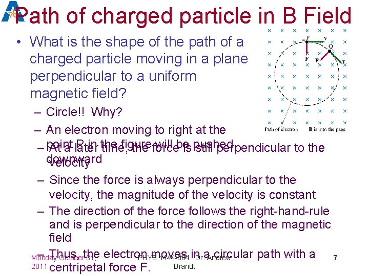 Path of charged particle in B Field • What is the shape of the