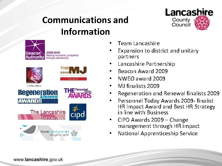 Communications and Information • Team Lancashire • Expansion to district and unitary partners •