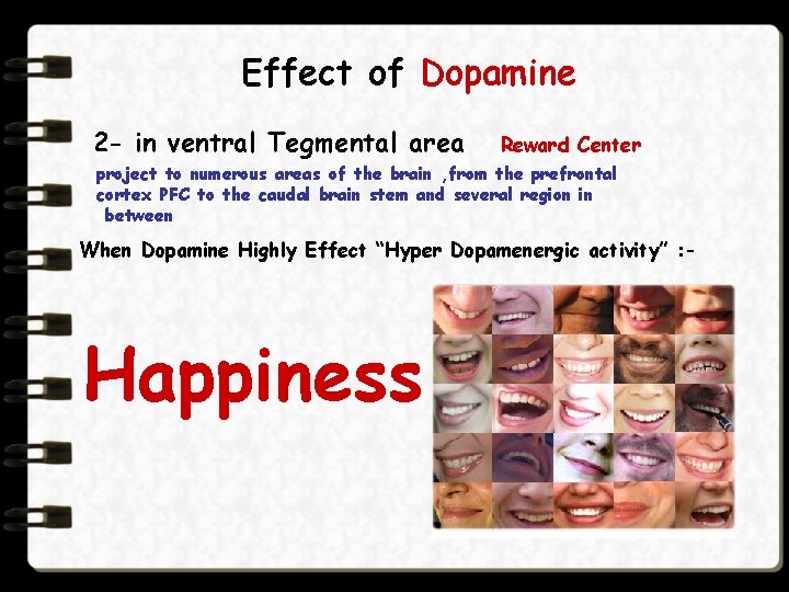 Effect of Dopamine 2 - in ventral Tegmental area Reward Center project to numerous