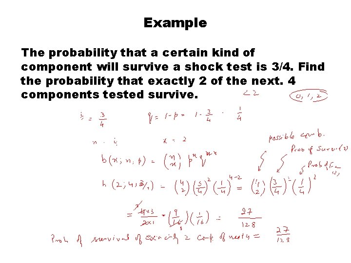 Example The probability that a certain kind of component will survive a shock test