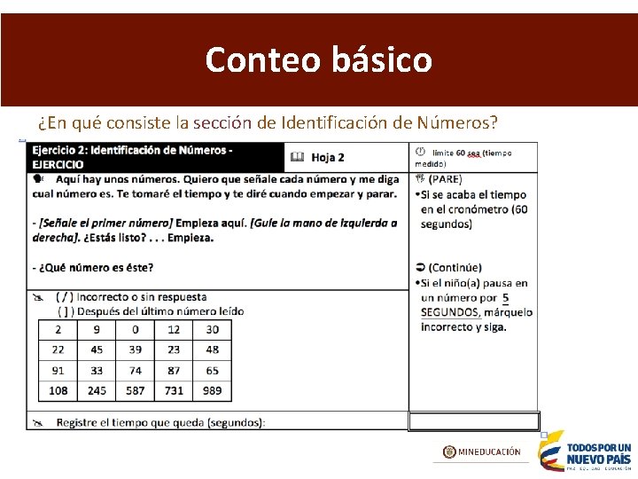 Conteo básico ¿En qué consiste la sección de Identificación de Números? 