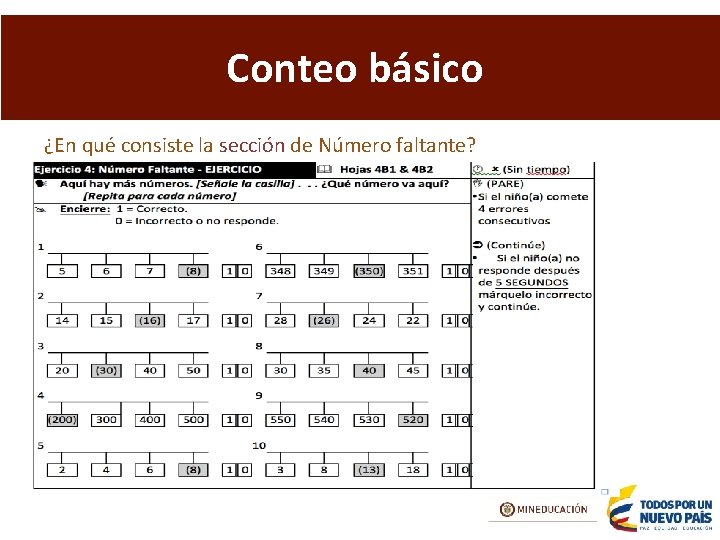 Conteo básico ¿En qué consiste la sección de Número faltante? 