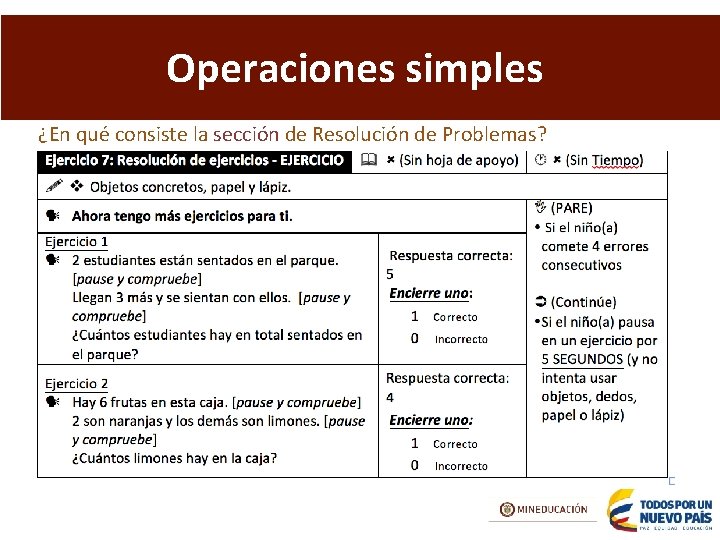 Operaciones simples ¿En qué consiste la sección de Resolución de Problemas? 