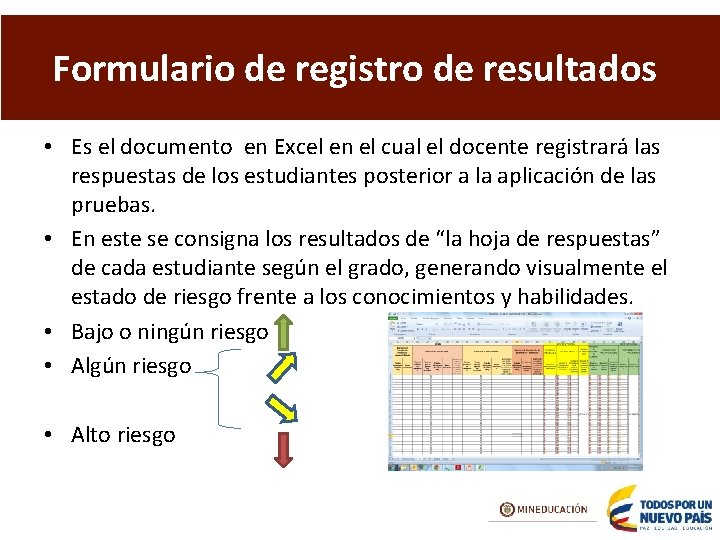 Formulario de registro de resultados • Es el documento en Excel en el cual