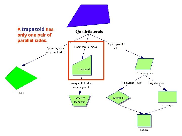 A trapezoid has only one pair of parallel sides. 