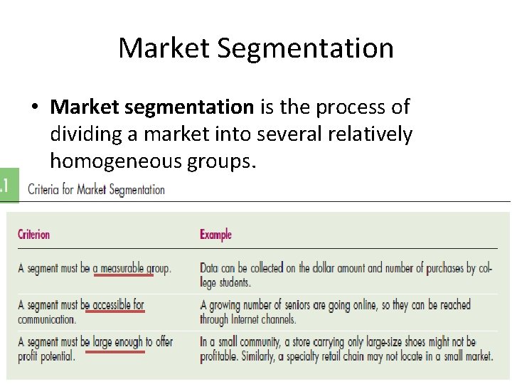Market Segmentation • Market segmentation is the process of dividing a market into several