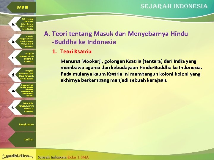 BAB III a. Teori tentang Masuk dan Menyebarnya Hindu - Buddha ke Indonesia b.