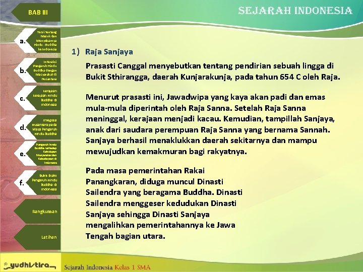 BAB III a. Teori tentang Masuk dan Menyebarnya Hindu - Buddha ke Indonesia b.