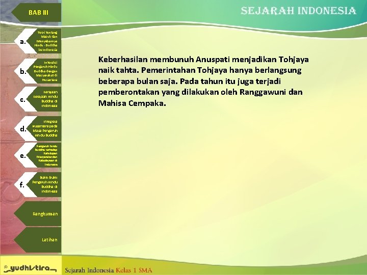 BAB III a. Teori tentang Masuk dan Menyebarnya Hindu - Buddha ke Indonesia b.