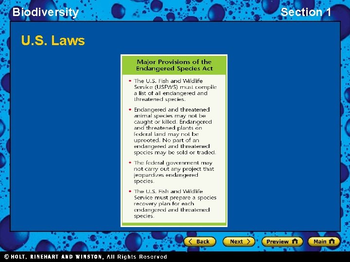 Biodiversity U. S. Laws Section 1 