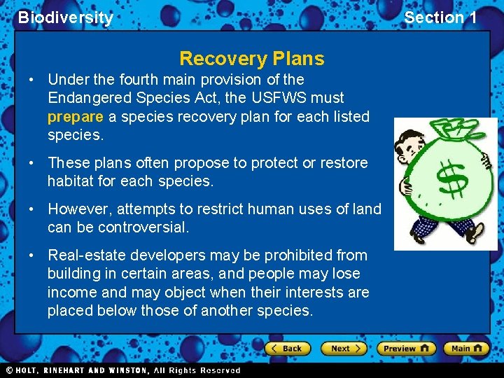 Biodiversity Section 1 Recovery Plans • Under the fourth main provision of the Endangered