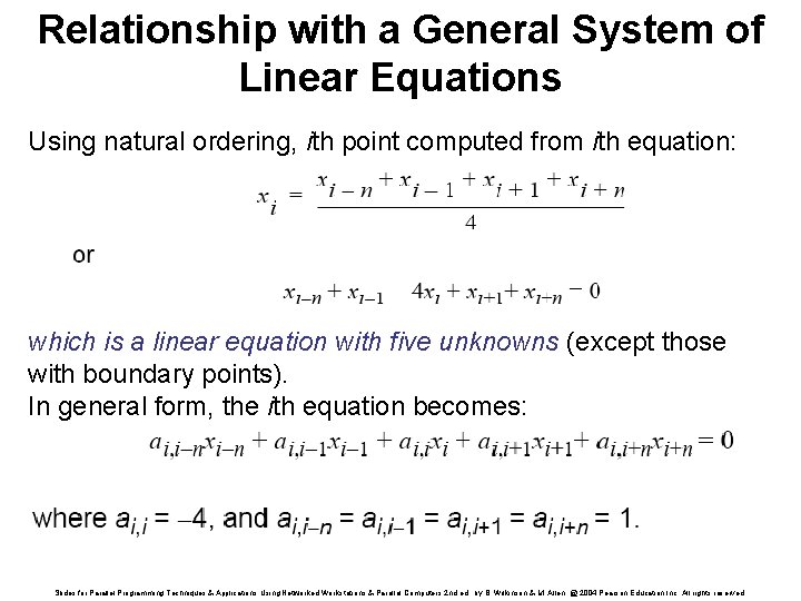 Relationship with a General System of Linear Equations Using natural ordering, ith point computed