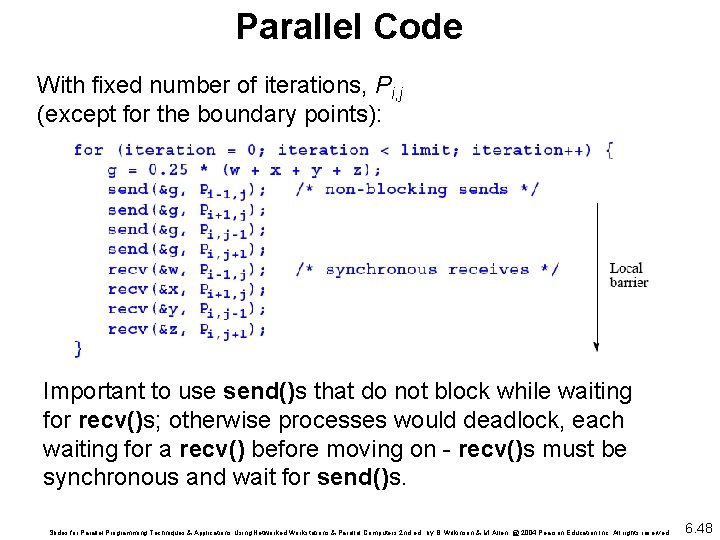 Parallel Code With fixed number of iterations, Pi, j (except for the boundary points):