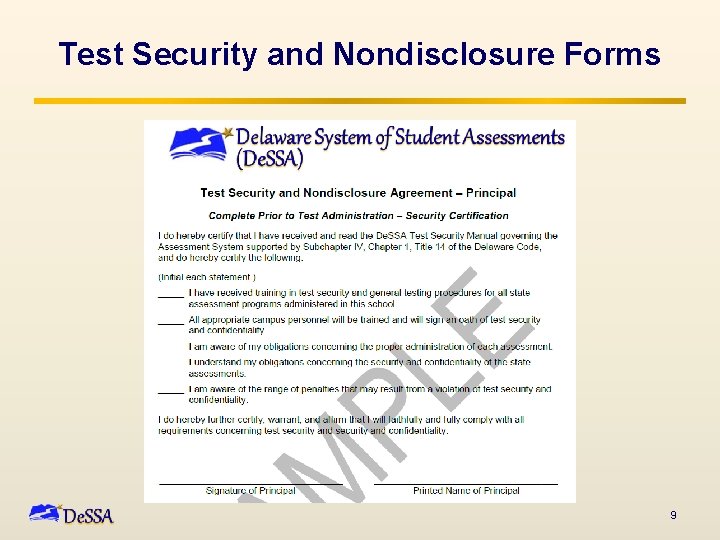 Test Security and Nondisclosure Forms 9 