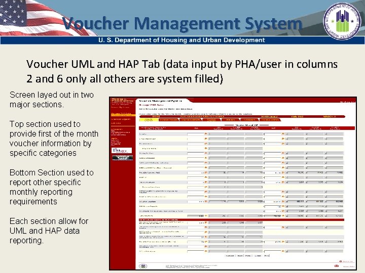 Voucher Management System Voucher UML and HAP Tab (data input by PHA/user in columns