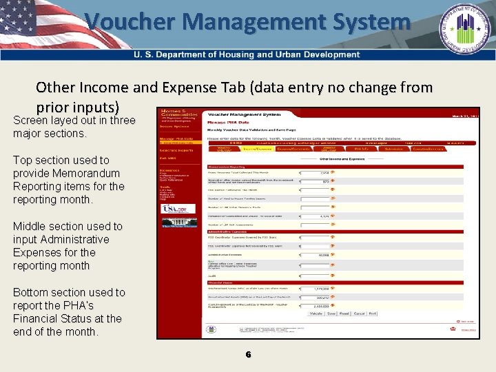 Voucher Management System Other Income and Expense Tab (data entry no change from prior