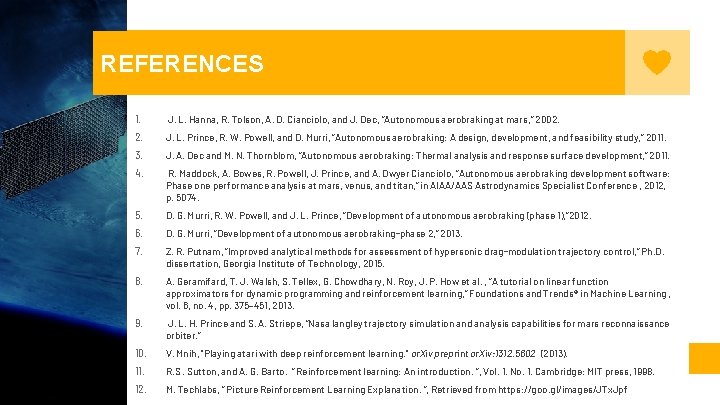 REFERENCES 1. J. L. Hanna, R. Tolson, A. D. Cianciolo, and J. Dec, “Autonomous