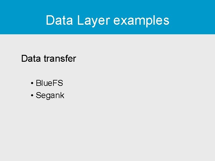 Data Layer examples Data transfer • Blue. FS • Segank 