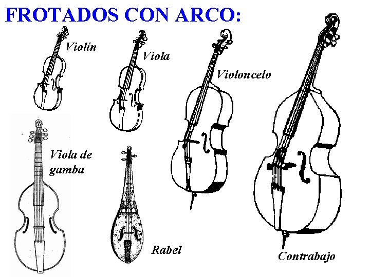 FROTADOS CON ARCO: Violín Viola Violoncelo Viola de gamba Rabel Contrabajo 